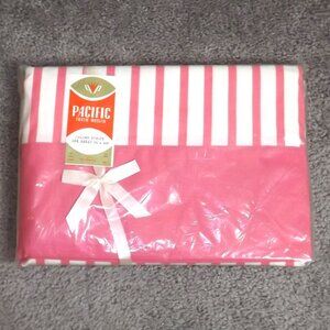 Vintage Pacific Truth Muslin Sheet Full Flat PINK White Stripe 81 x 108 NOS